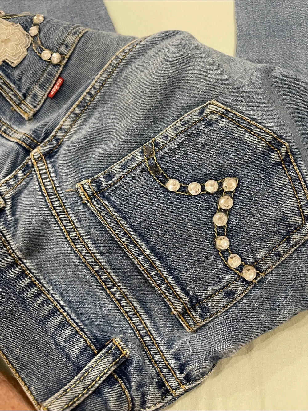 Levi's Light Blue Wash Girls' Jeans with Crystal Pocket Trim